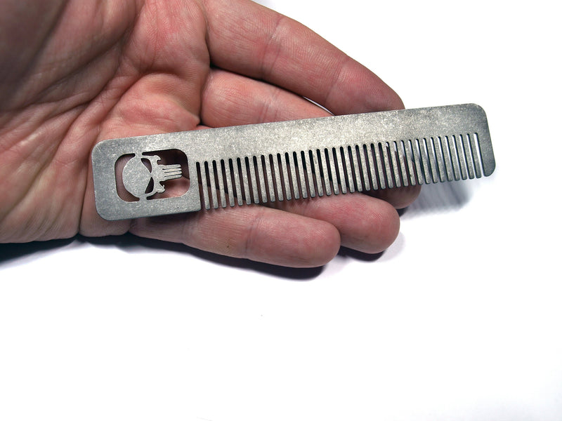 Load image into Gallery viewer, Titanium Punisher Comb Stonewashed, punisher, edc tool, tactical tool, edc, every day carry, hair comd, titanium edc, punisher custom