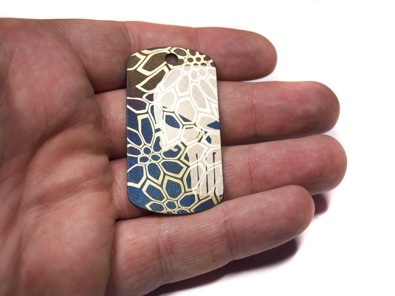 Load image into Gallery viewer, Punisher Titanium tag, Military badge, military Tag, Hypoalergic, pet tag, titanium edc, medical tag, medical alert tag, engraved tag