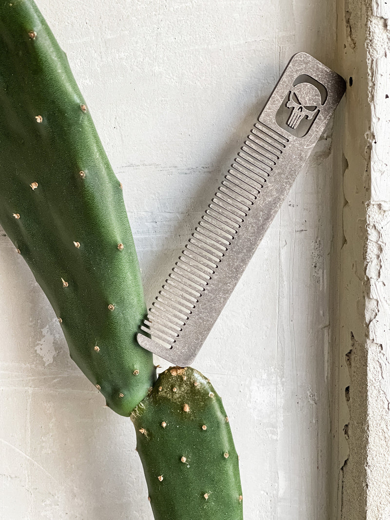 Load image into Gallery viewer, Titanium Punisher Comb Stonewashed, punisher, edc tool, tactical tool, edc, every day carry, hair comd, titanium edc, punisher custom