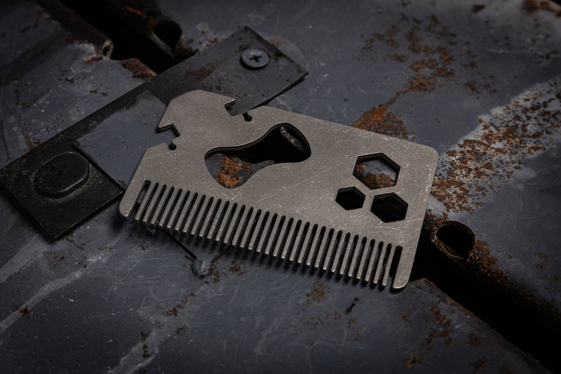 Load image into Gallery viewer, Titanium Multitool Mustache Comb from Calti, edc tool, tactical tool, edc, every day carry, titanium edc, tactical edc, beard comb, comb