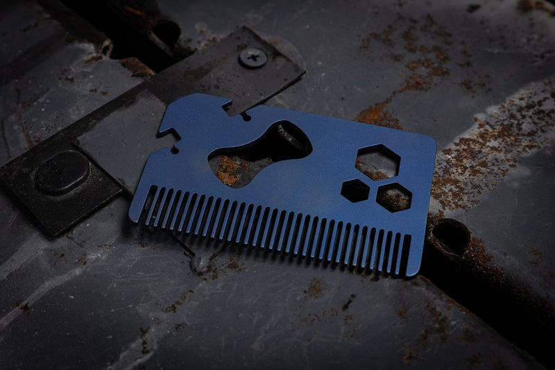 Load image into Gallery viewer, Titanium Multitool Mustache Comb from Calti, edc tool, tactical tool, edc, every day carry, titanium edc, tactical edc, beard comb, comb