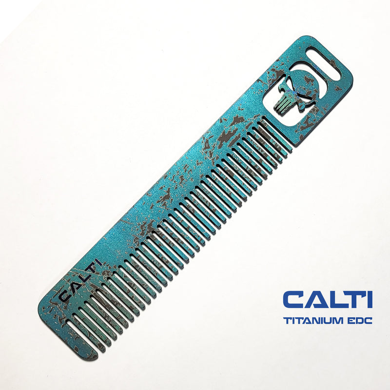Load image into Gallery viewer, Custom Titanium Pocket Comb - Middle Size EDC Hair &amp; Beard Tool by CALTI
