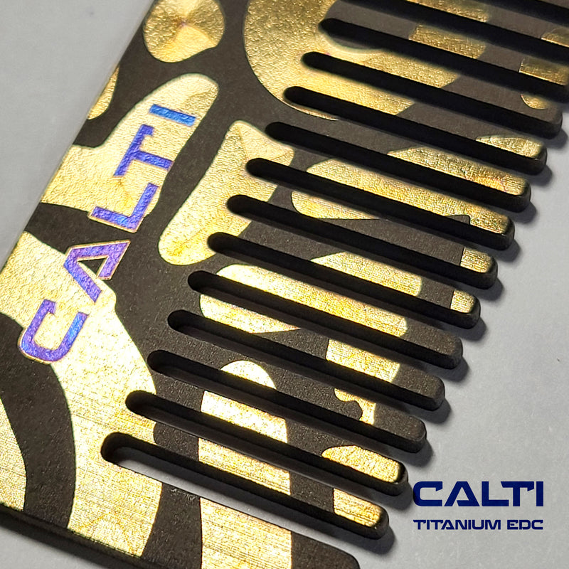 Load image into Gallery viewer, Custom Titanium Pocket Comb - Middle Size EDC Hair &amp; Beard Tool by CALTI
