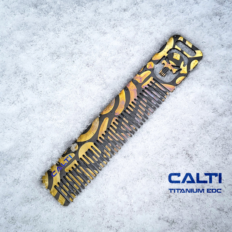 Load image into Gallery viewer, Custom Titanium Pocket Comb - Middle Size EDC Hair &amp; Beard Tool by CALTI

