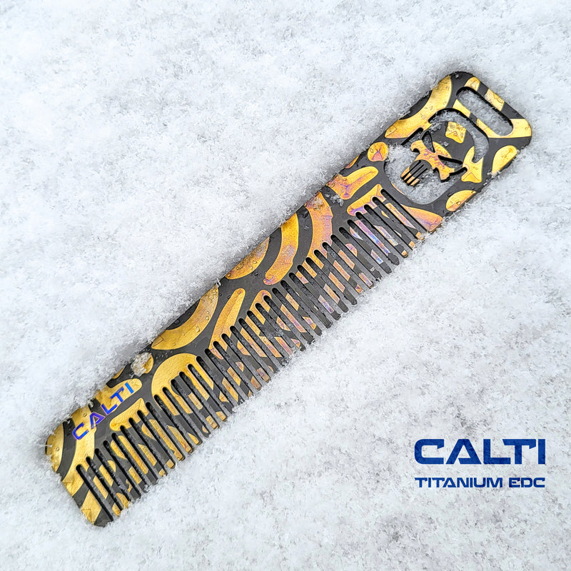 Load image into Gallery viewer, Custom Titanium Pocket Comb - Middle Size EDC Hair &amp; Beard Tool by CALTI

