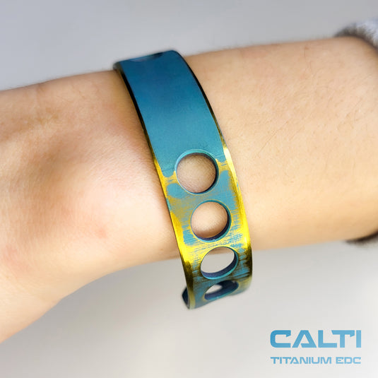 CALTI Titanium Blue Two-Tone Cuff Bracelet Hypoallergenic Anodized Design