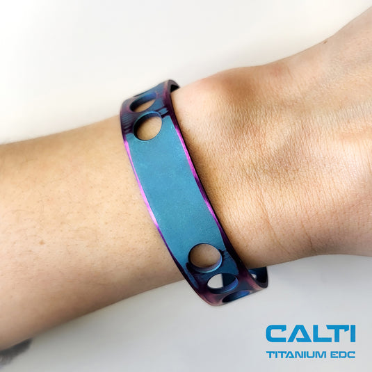 CALTI Titanium Blue Two-Tone Cuff Bracelet Hypoallergenic Anodized Design