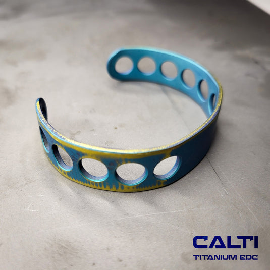 CALTI Titanium Blue Two-Tone Cuff Bracelet Hypoallergenic Anodized Design