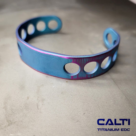 CALTI Titanium Blue Two-Tone Cuff Bracelet Hypoallergenic Anodized Design