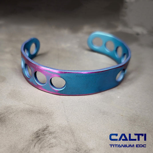 CALTI Titanium Blue Two-Tone Cuff Bracelet Hypoallergenic Anodized Design