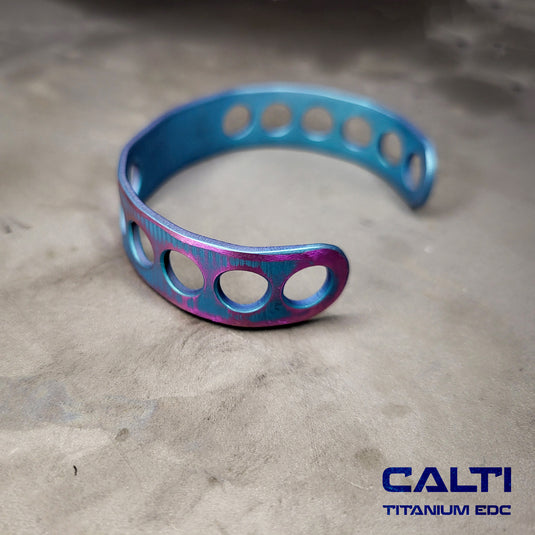 CALTI Titanium Blue Two-Tone Cuff Bracelet Hypoallergenic Anodized Design