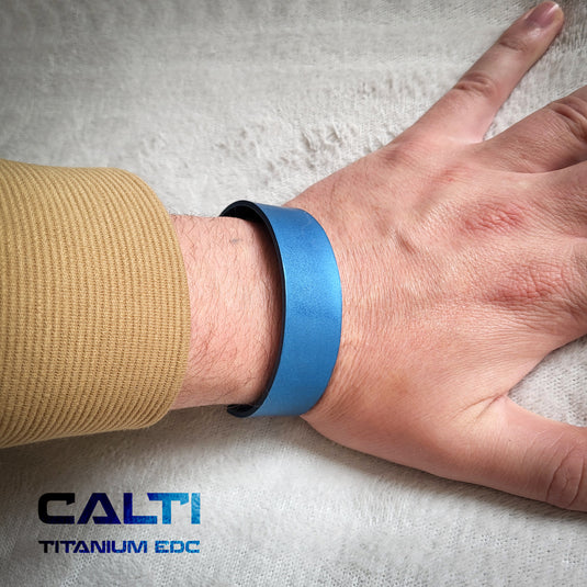 CALTI Raw Titanium Cuff Bracelet Hypoallergenic Anodized Design Two Tone