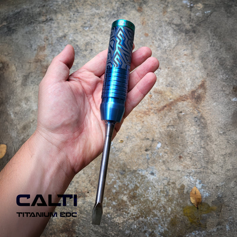 Load image into Gallery viewer, Custom Handmade Titanium Flathead Screwdriver - With internal tool compartment - Precision Salt Waterproof Tool

