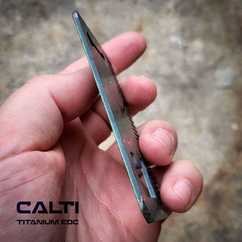Load image into Gallery viewer, Titanium Custom Card Size Beard Comb from Calti, edc tool, tactical tool, edc, every day carry, titanium edc, tactical edc, beard comb, comb
