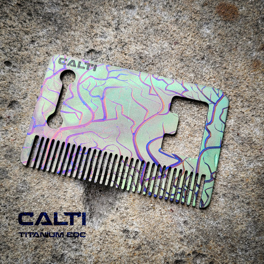 Titanium Custom Card Size Beard Comb from Calti, edc tool, tactical tool, edc, every day carry, titanium edc, tactical edc, beard comb, comb