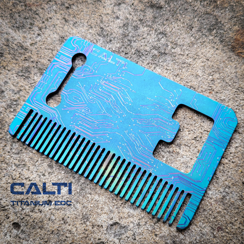 Load image into Gallery viewer, Titanium Custom Card Size Beard Comb from Calti, edc tool, tactical tool, edc, every day carry, titanium edc, tactical edc, beard comb, comb
