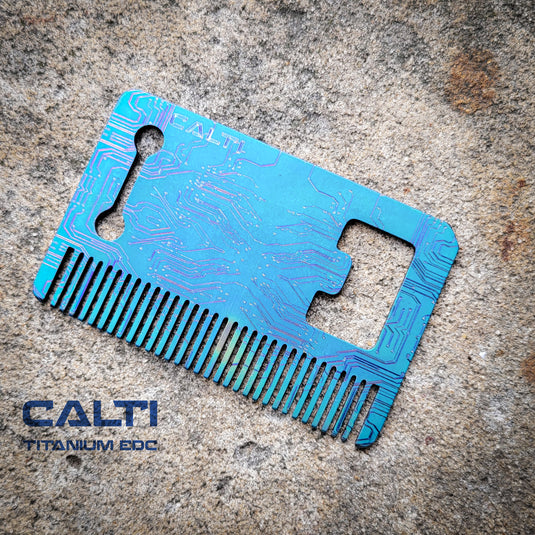 Titanium Custom Card Size Beard Comb from Calti, edc tool, tactical tool, edc, every day carry, titanium edc, tactical edc, beard comb, comb