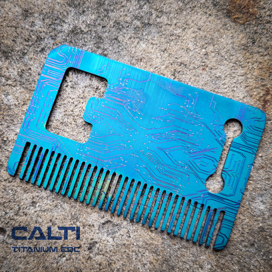 Titanium Custom Card Size Beard Comb from Calti, edc tool, tactical tool, edc, every day carry, titanium edc, tactical edc, beard comb, comb