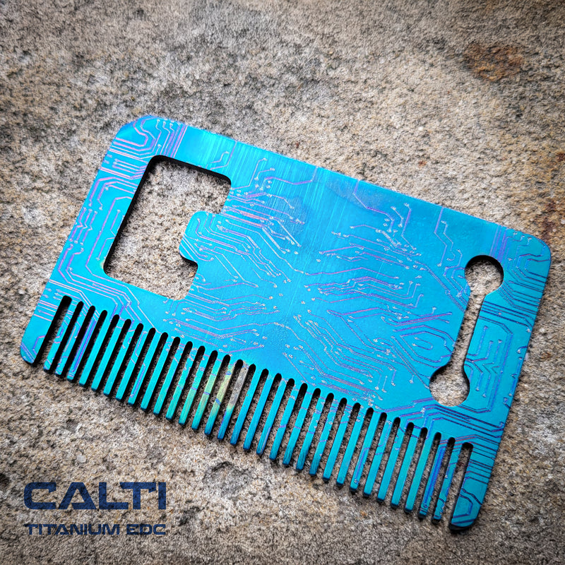 Load image into Gallery viewer, Titanium Custom Card Size Beard Comb from Calti, edc tool, tactical tool, edc, every day carry, titanium edc, tactical edc, beard comb, comb
