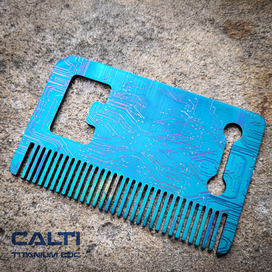Titanium Custom Card Size Beard Comb from Calti, edc tool, tactical tool, edc, every day carry, titanium edc, tactical edc, beard comb, comb
