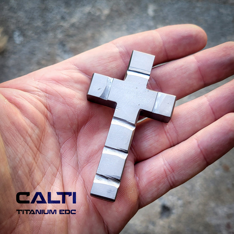 Load image into Gallery viewer, Custom Titanium Large Cross Necklace/Keychain: Hypoallergenic Christian Accessory
