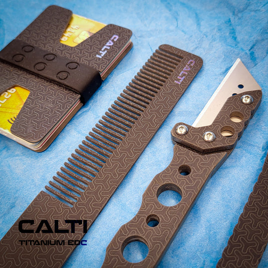 Ultimate Titanium EDC Collector’s Set – 4-Piece Tactical Gift Bundle: Utility Knife, RFID Wallet, Pocket Prybar & Grooming Comb