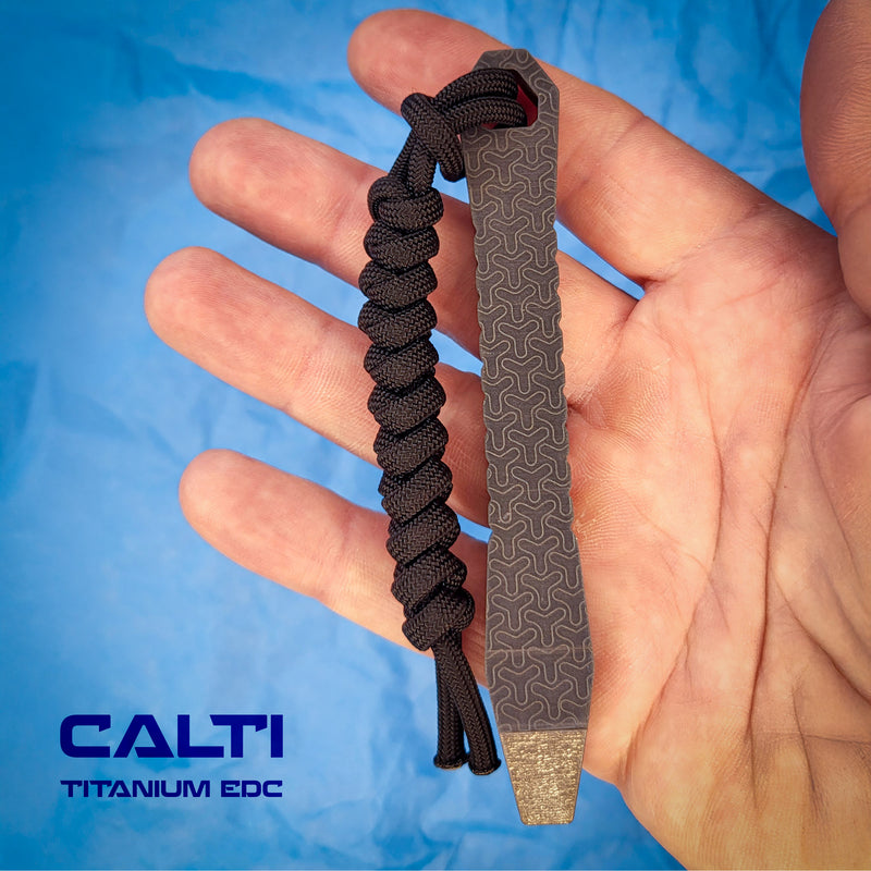 Load image into Gallery viewer, CALTI Slim Titanium Black Engraved Pocket Prybar: Ultra-Strong &amp; Lightweight EDC Tool Customized

