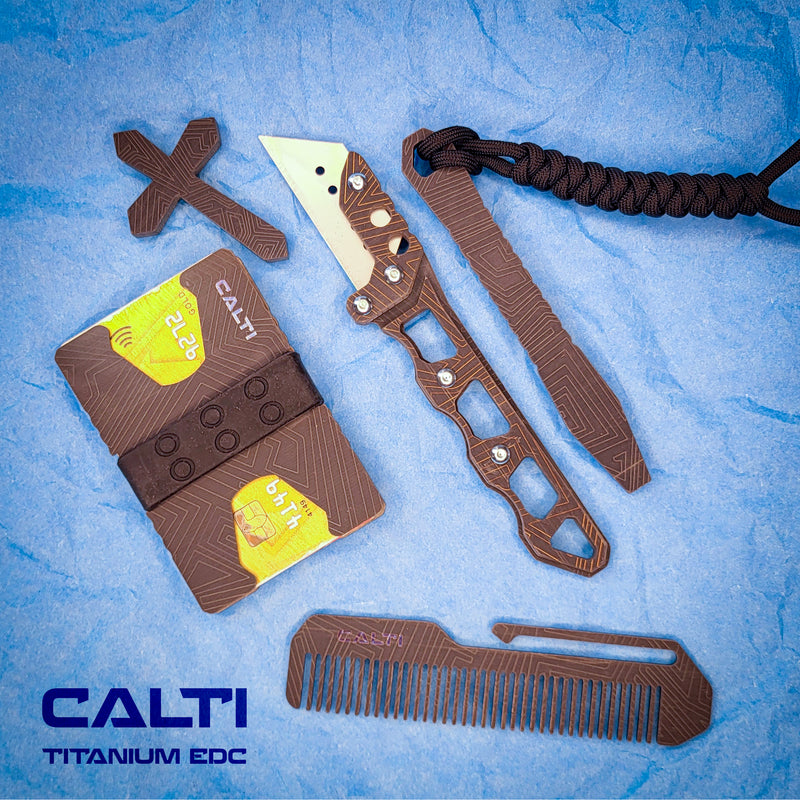 Load image into Gallery viewer, Titanium Black Comb from Calti with clip, edc tool, tactical tool, edc, every day carry, hair comd, titanium edc, tactical edc
