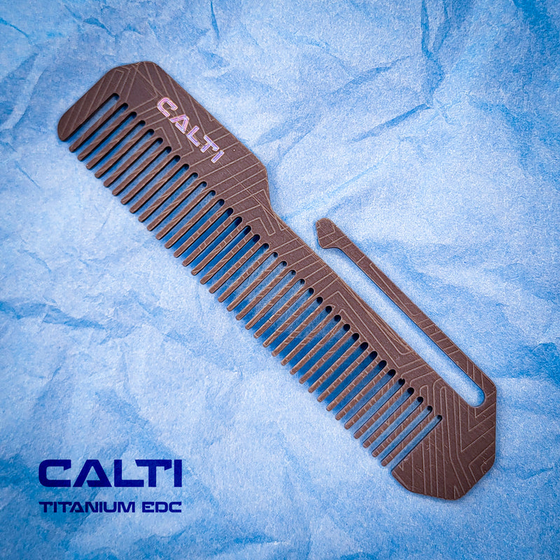 Load image into Gallery viewer, Titanium Black Comb from Calti with clip, edc tool, tactical tool, edc, every day carry, hair comd, titanium edc, tactical edc
