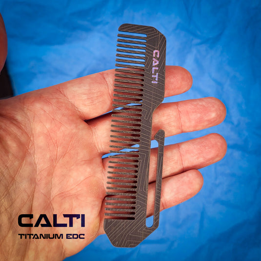 Titanium Black Comb from Calti with clip, edc tool, tactical tool, edc, every day carry, hair comd, titanium edc, tactical edc