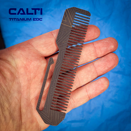 Titanium Black Comb from Calti with clip, edc tool, tactical tool, edc, every day carry, hair comd, titanium edc, tactical edc