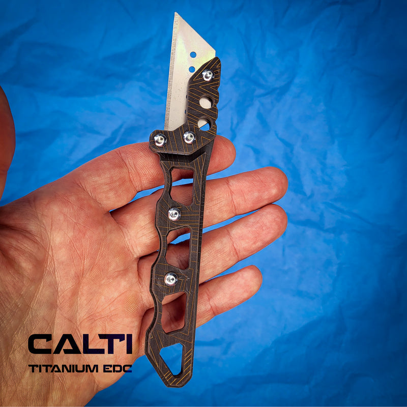 Load image into Gallery viewer, Custom Titanium Black Utility Blade Holder - EDC Pocket Knife &amp; Box Cutter - Durable EDC Blade Holder
