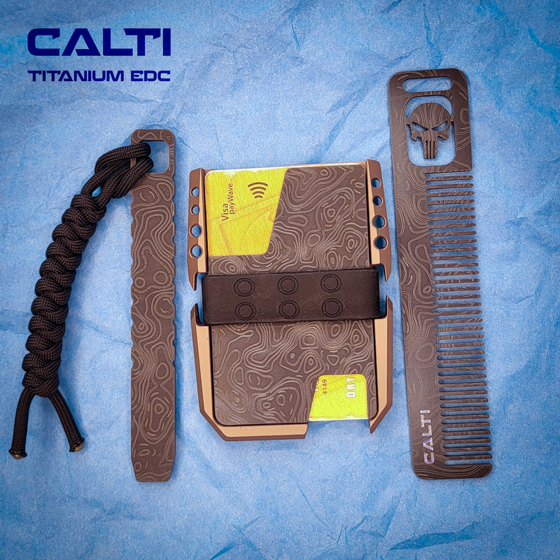 Load image into Gallery viewer, Ultimate Titanium EDC Collector’s Set – 3-Piece Tactical Gift Bundle: RFID Wallet, Pocket Prybar &amp; Grooming Comb
