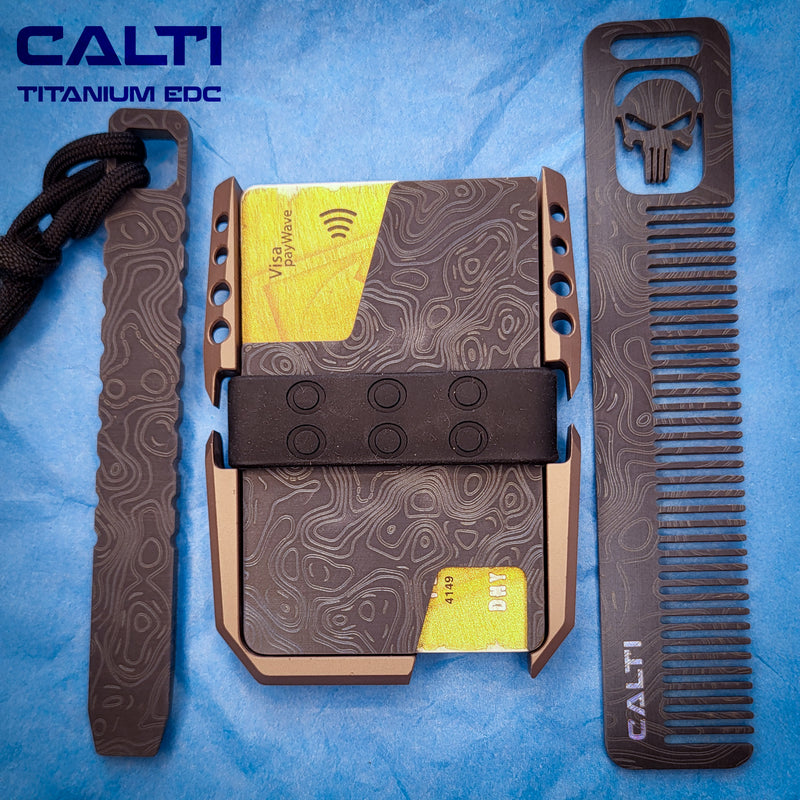Load image into Gallery viewer, Ultimate Titanium EDC Collector’s Set – 3-Piece Tactical Gift Bundle: RFID Wallet, Pocket Prybar &amp; Grooming Comb

