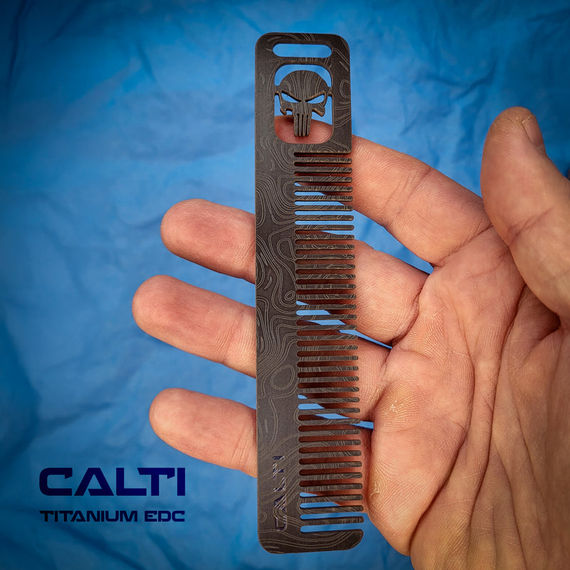 Load image into Gallery viewer, Custom Black Titanium Pocket Comb - Middle Size EDC Hair &amp; Beard Tool by CALTI (Copy)
