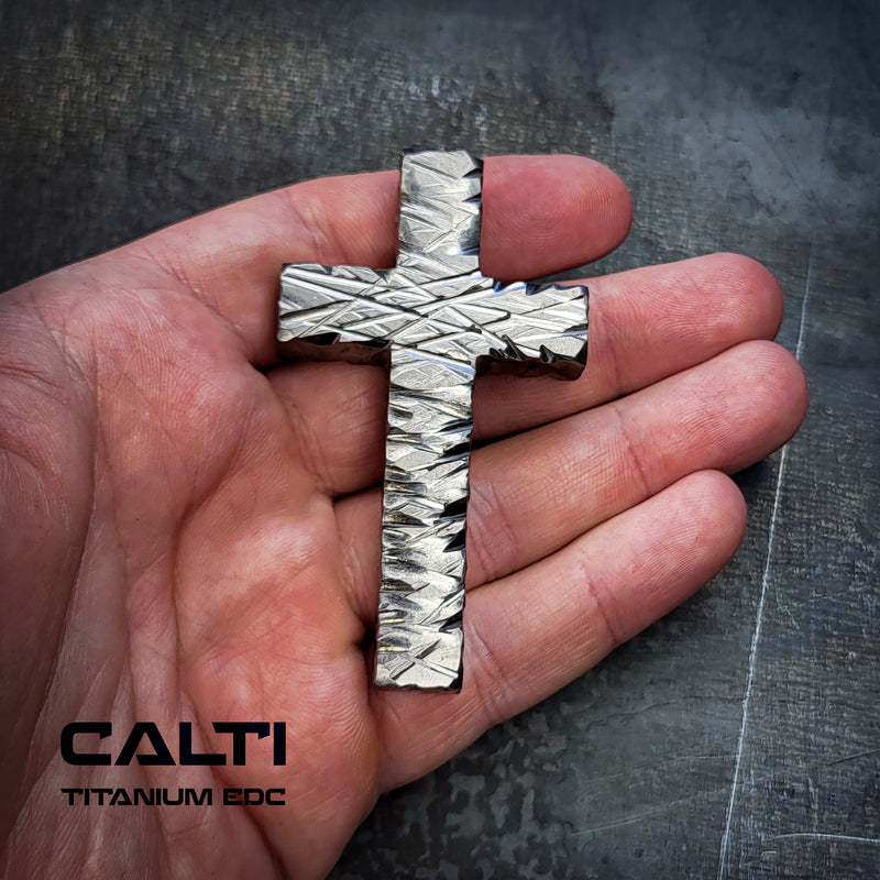 Load image into Gallery viewer, Custom Titanium Large Cross Necklace/Keychain: Hypoallergenic Christian Accessory
