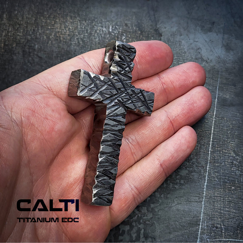 Load image into Gallery viewer, Custom Titanium Large Cross Necklace/Keychain: Hypoallergenic Christian Accessory
