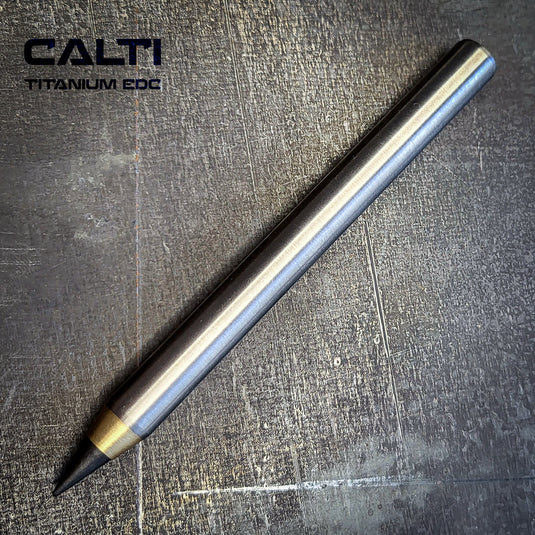 Titanium & Brass Eternal Pencil | Machined Metal Inkless Pen with Replaceable Nib | 115mm EDC Writing Tool