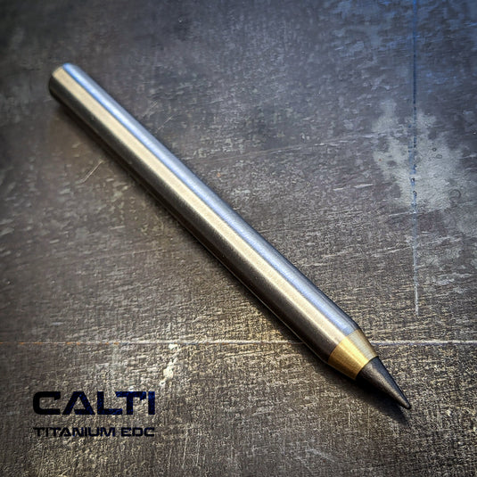 Titanium & Brass Eternal Pencil | Machined Metal Inkless Pen with Replaceable Nib | 115mm EDC Writing Tool