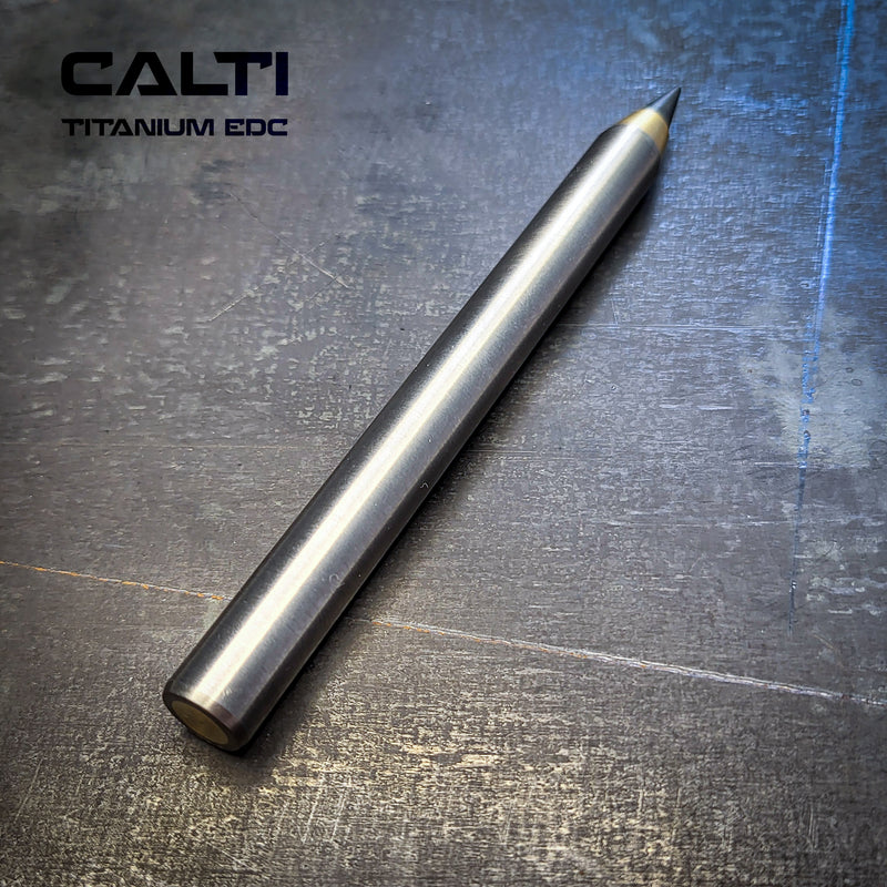 Load image into Gallery viewer, Titanium &amp; Brass Eternal Pencil | Machined Metal Inkless Pen with Replaceable Nib | 115mm EDC Writing Tool
