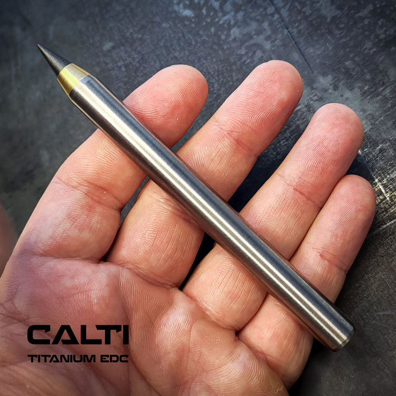 Load image into Gallery viewer, Titanium &amp; Brass Eternal Pencil | Machined Metal Inkless Pen with Replaceable Nib | 115mm EDC Writing Tool
