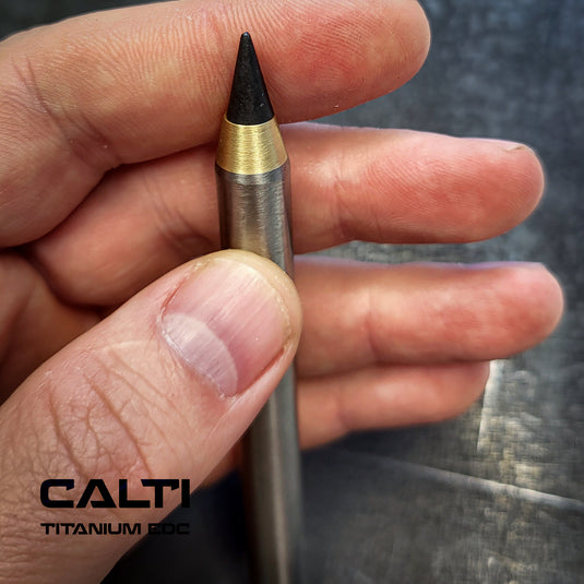 Titanium & Brass Eternal Pencil | Machined Metal Inkless Pen with Replaceable Nib | 115mm EDC Writing Tool