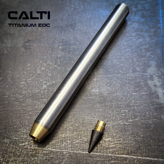 Titanium & Brass Eternal Pencil | Machined Metal Inkless Pen with Replaceable Nib | 115mm EDC Writing Tool