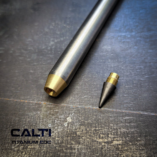 Titanium & Brass Eternal Pencil | Machined Metal Inkless Pen with Replaceable Nib | 115mm EDC Writing Tool
