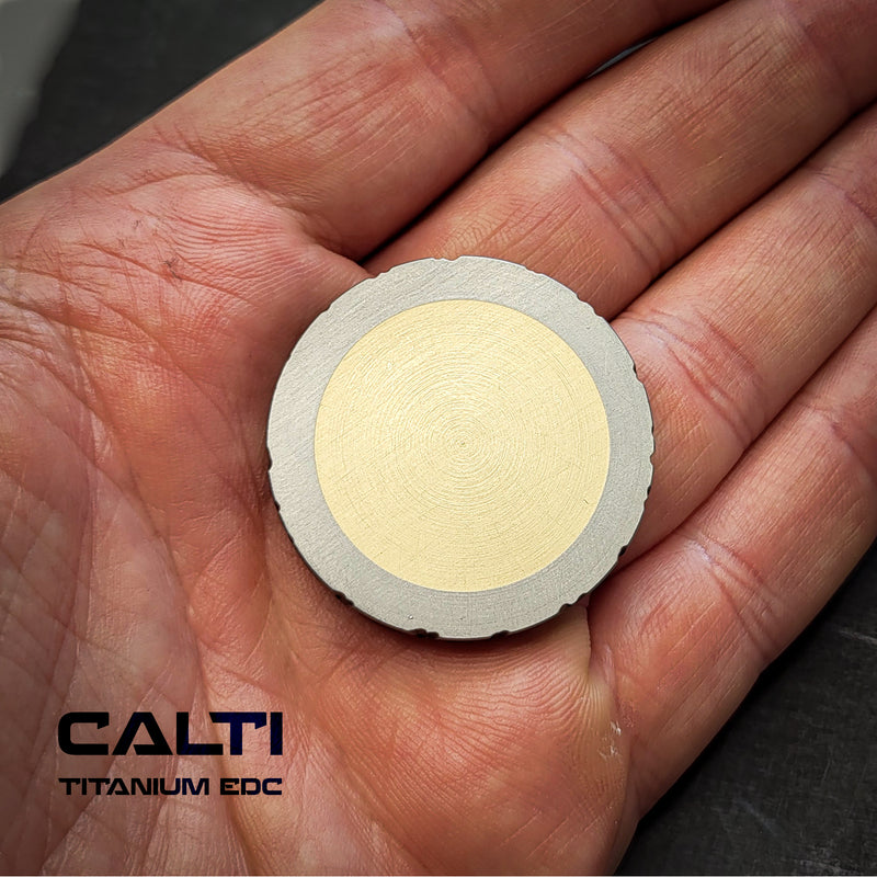 Load image into Gallery viewer, Titanium &amp; Brass EDC Challenge Coin | 35mm Hand-Finished Multi-Metal Token
