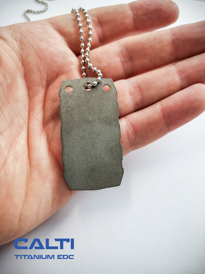 Load image into Gallery viewer, Personalized Titanium Badge, Hypoallergenic, Strong, Lightweight, and Customizable tag for pet, military, medical alert
