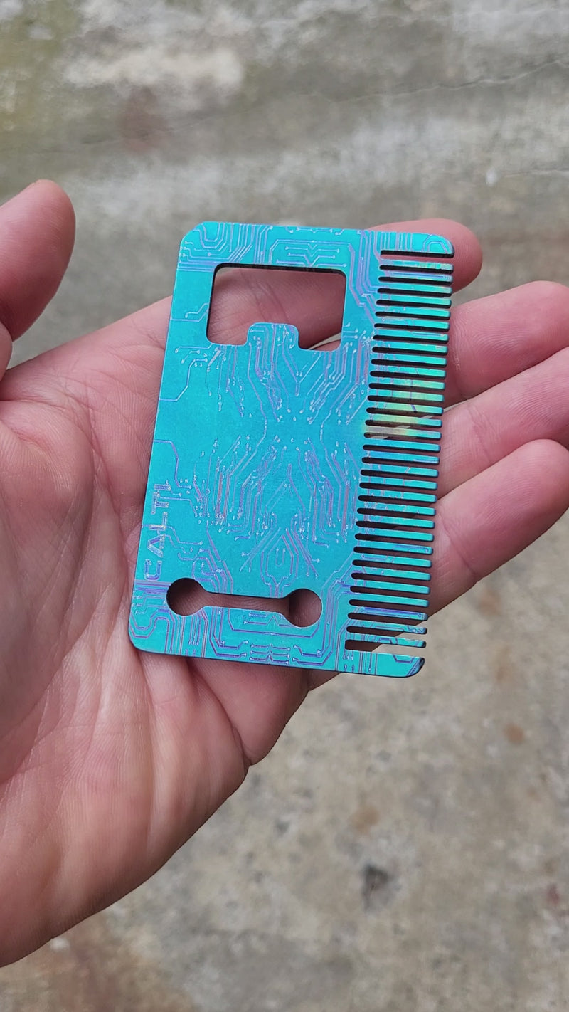 Load and play video in Gallery viewer, Titanium Custom Card Size Beard Comb from Calti, edc tool, tactical tool, edc, every day carry, titanium edc, tactical edc, beard comb, comb
