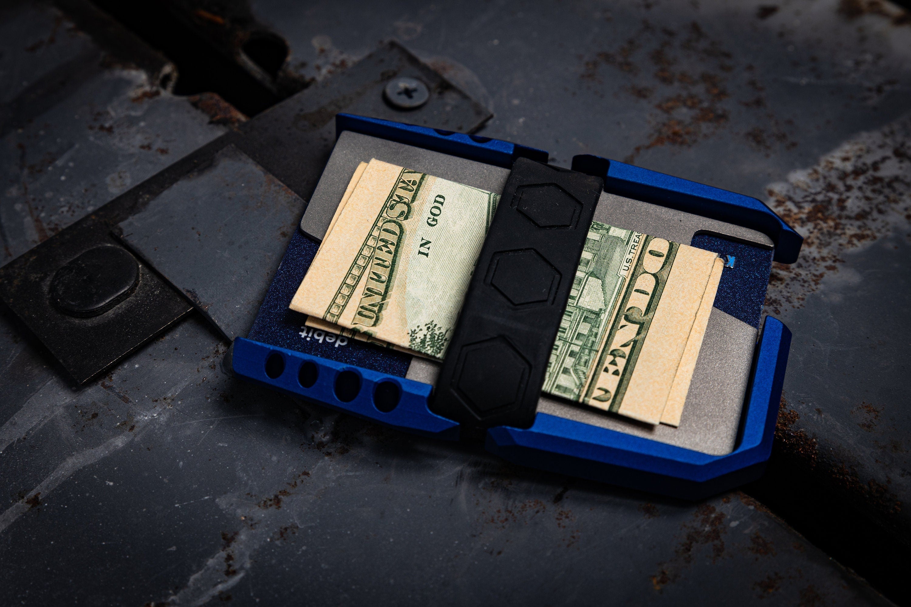 Navy Design EDC Minimalist Slim Wallet by CALTI, RFID Protect, Mens Wa ...